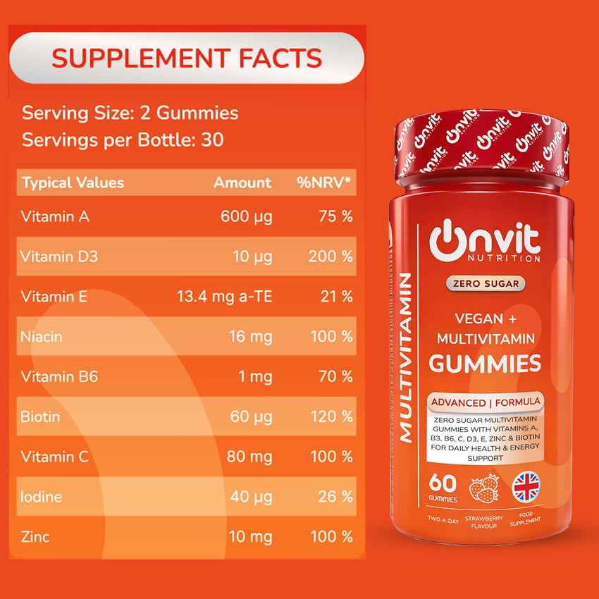Onvit Nutrition zero sugar vegan multivitamin gummies with B vitamins
