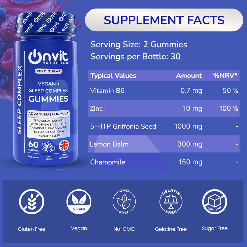 Onvit Nutrition sleep complex zero sugar vegan gummies for an evening routine