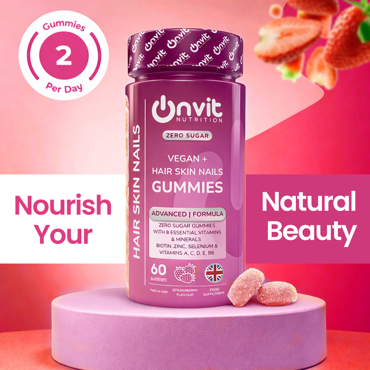 Hair Skin & Nails zero sugar vegan gummies by Onvit Nutrition UK — product photo 3