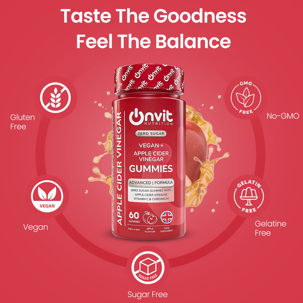 Onvit Nutrition Apple Cider Vinegar Gummies – Zero Sugar Vegan+ – 60 Gummies