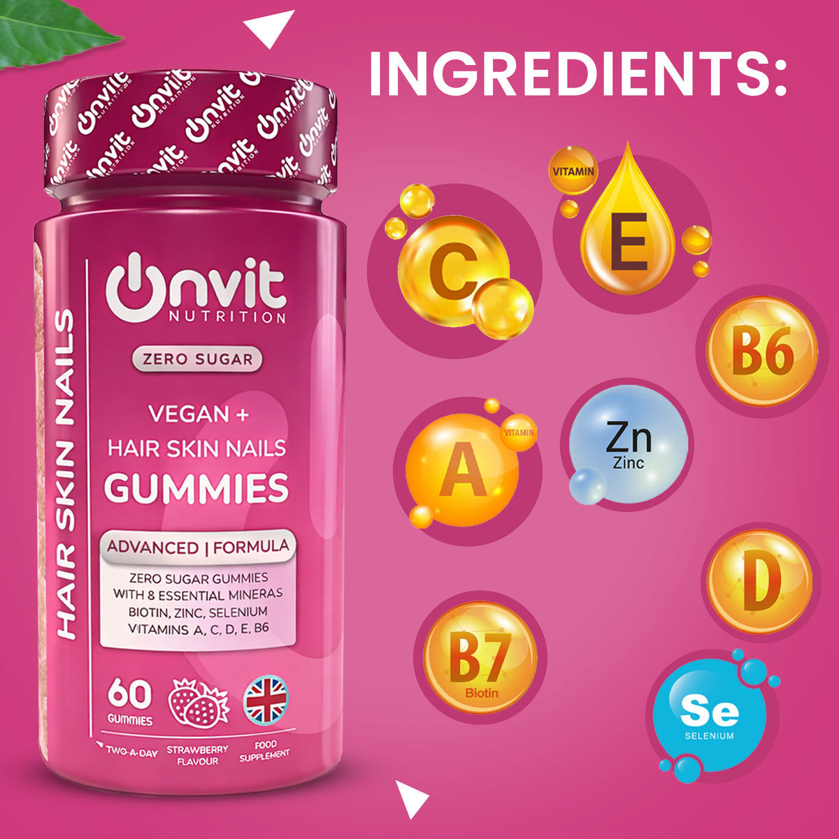 Hair Skin & Nails zero sugar vegan gummies by Onvit Nutrition UK — product photo 4