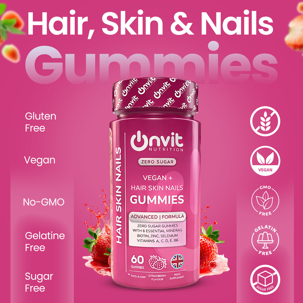 Hair Skin & Nails zero sugar vegan gummies by Onvit Nutrition UK — product photo 5