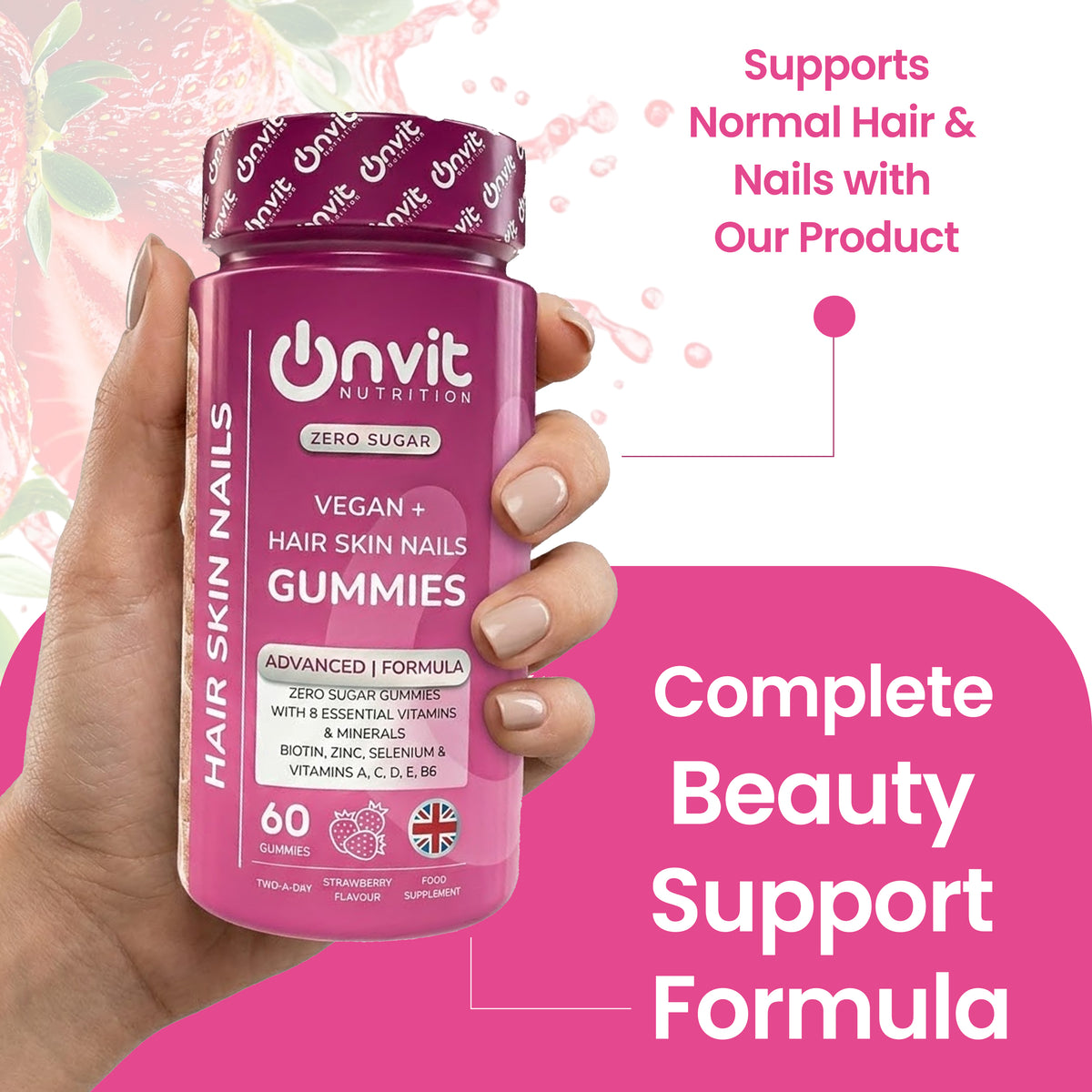 Hair Skin & Nails zero sugar vegan gummies by Onvit Nutrition UK — product photo 7