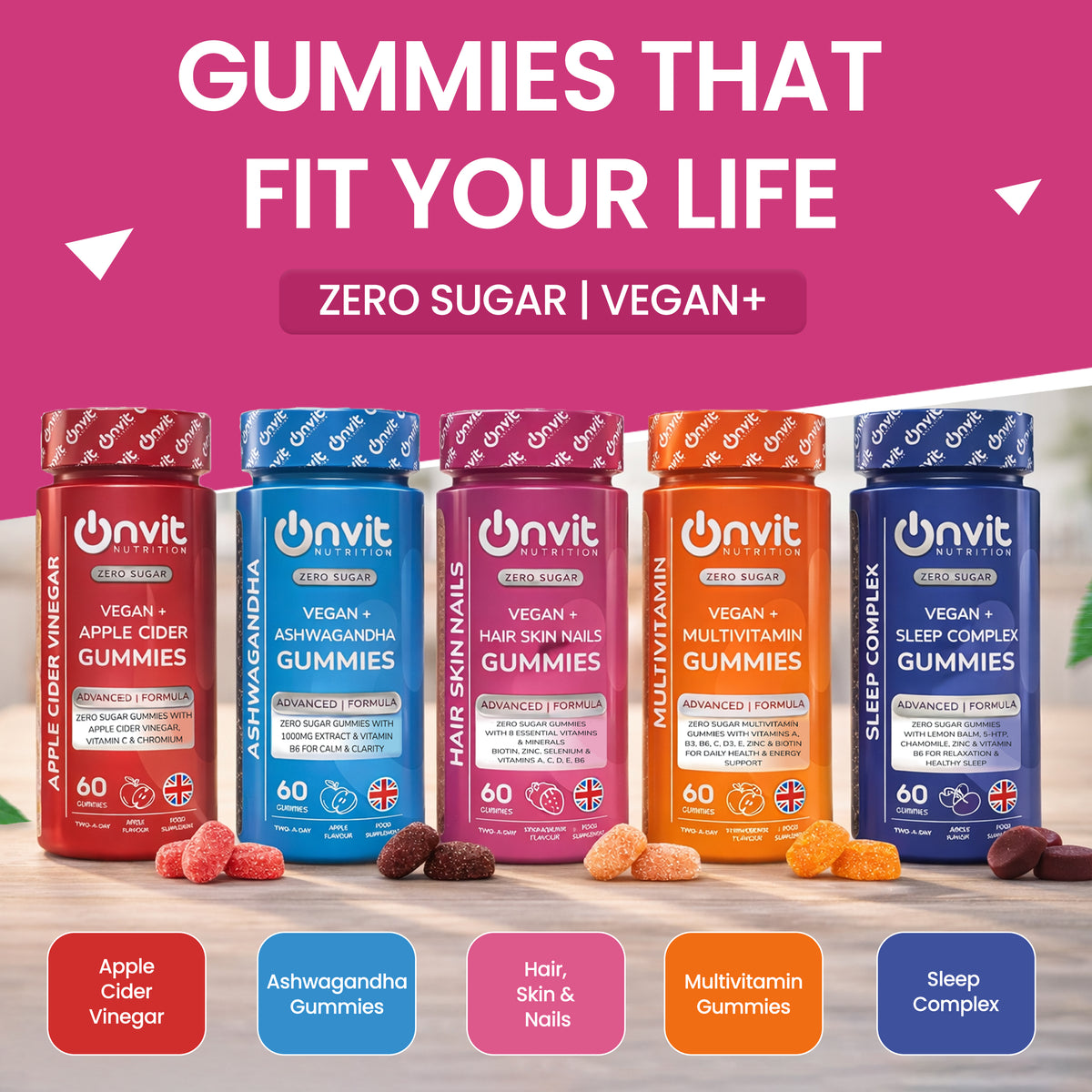 Hair Skin & Nails zero sugar vegan gummies by Onvit Nutrition UK — product photo 9